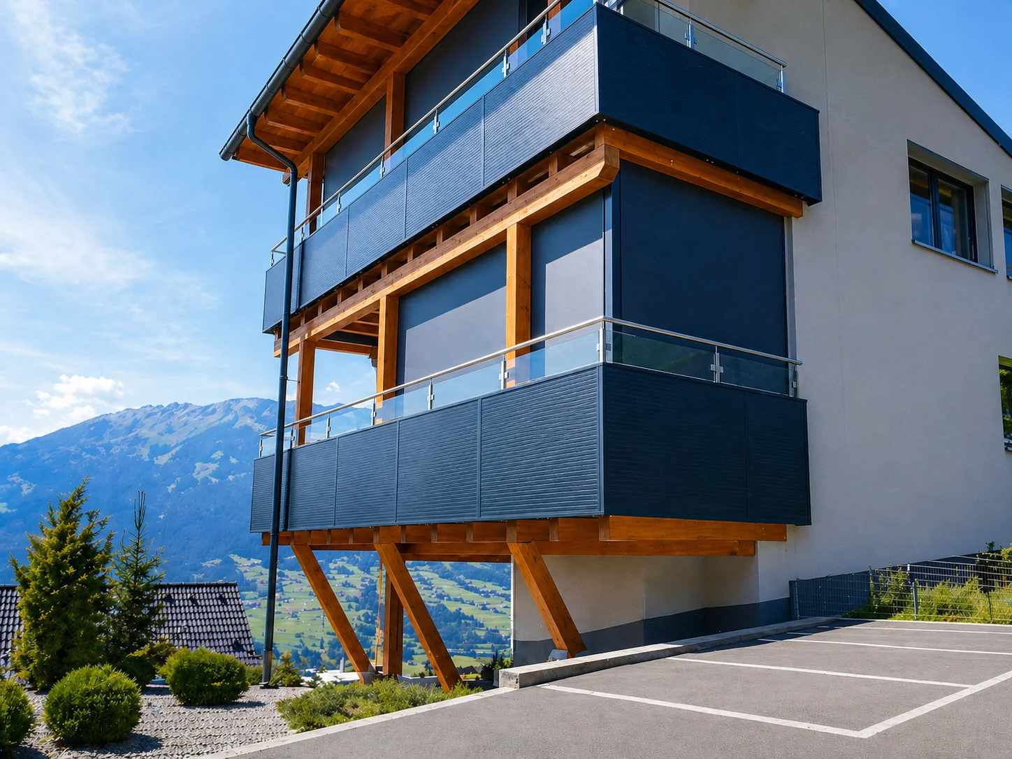Balkongeländer aus Metall und Glas von Optimetall im Tiroler Oberland